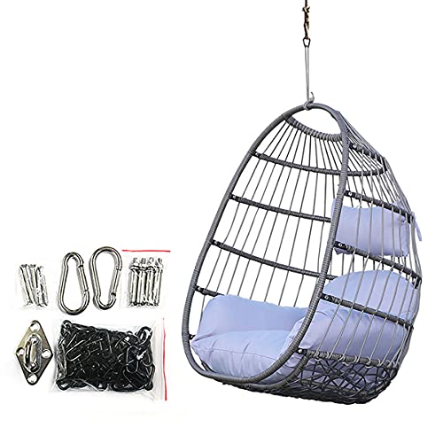 Hängesessel Outdoor Polyrattan mit Kissen , Hängesessel Outdoor & Indoor (Für Erwachsene & Kinder) Faltbarer Hängestuhl Belastbar bis 150 kg,Rahmenlos - 5