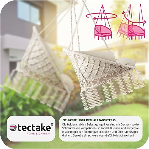 TecTake 800708 Hängesessel zum Aufhängen, Indoor und Outdoor, Ø Sitzfläche: ca. 60 cm, robuste Konstruktion, inkl. großem weichem Kissen – Diverse Farben – (Beige | Nr. 403205) - 4