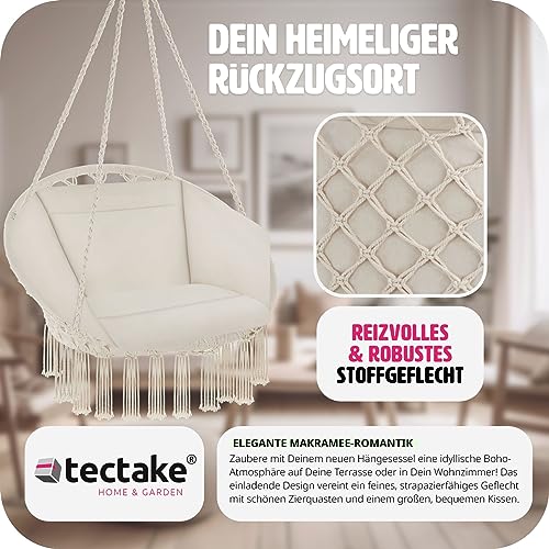 TecTake 800708 Hängesessel zum Aufhängen, Indoor und Outdoor, Ø Sitzfläche: ca. 60 cm, robuste Konstruktion, inkl. großem weichem Kissen – Diverse Farben – (Beige | Nr. 403205) - 5