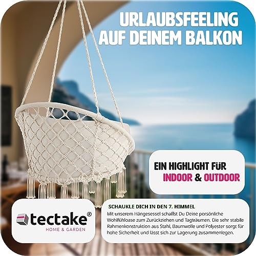 TecTake 800708 Hängesessel zum Aufhängen, Indoor und Outdoor, Ø Sitzfläche: ca. 60 cm, robuste Konstruktion, inkl. großem weichem Kissen – Diverse Farben – (Beige | Nr. 403205) - 6