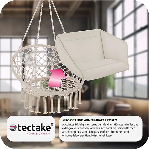 TecTake 800708 Hängesessel zum Aufhängen, Indoor und Outdoor, Ø Sitzfläche: ca. 60 cm, robuste Konstruktion, inkl. großem weichem Kissen – Diverse Farben – (Beige | Nr. 403205) - 7