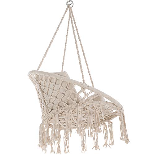 TecTake 800708 Hängesessel zum Aufhängen, Indoor und Outdoor, Ø Sitzfläche: ca. 60 cm, robuste Konstruktion, inkl. großem weichem Kissen – Diverse Farben – (Beige | Nr. 403205) - 8