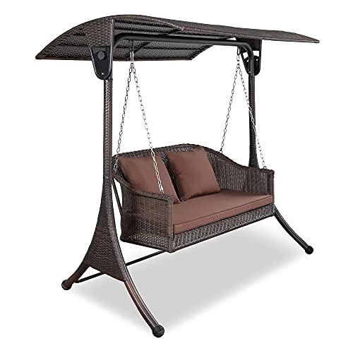 wuuhoo® Hollywoodschaukel Elizabeth 2 – Sitzer mit Sitzauflage – Gartenschaukel aus Polyrattan und verstellbarem Dach, wetterfeste Gartenmöbel - 9