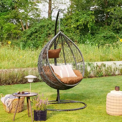 Home Deluxe – Hängesessel Cielo – Grau, Höhe 200 cm – inkl. Gestell, Sitz- und Rückenkissen I Polyrattan Hängestuhl Gartenschaukel Hängekorb - 2