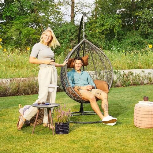 Home Deluxe – Hängesessel Cielo – Grau, Höhe 200 cm – inkl. Gestell, Sitz- und Rückenkissen I Polyrattan Hängestuhl Gartenschaukel Hängekorb - 3