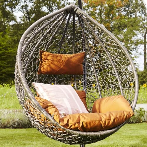 Home Deluxe – Hängesessel Cielo – Grau, Höhe 200 cm – inkl. Gestell, Sitz- und Rückenkissen I Polyrattan Hängestuhl Gartenschaukel Hängekorb - 4
