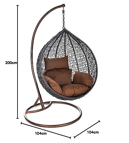 Home Deluxe – Hängesessel Cielo – Grau, Höhe 200 cm – inkl. Gestell, Sitz- und Rückenkissen I Polyrattan Hängestuhl Gartenschaukel Hängekorb - 10