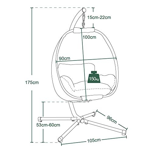 MCombo Hängesessel Hängestuhl Schaukel Korb inkl. Gestell Hängekorb Kissen 8072 - 7