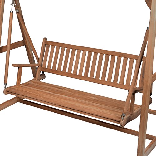 Divero Hollywoodschaukel 3-Sitzer Gartenschaukel Schaukel-Bank aus massivem Teak-Holz 200 cm breit mit Armlehne und Sonnenschutz-Dach - 2