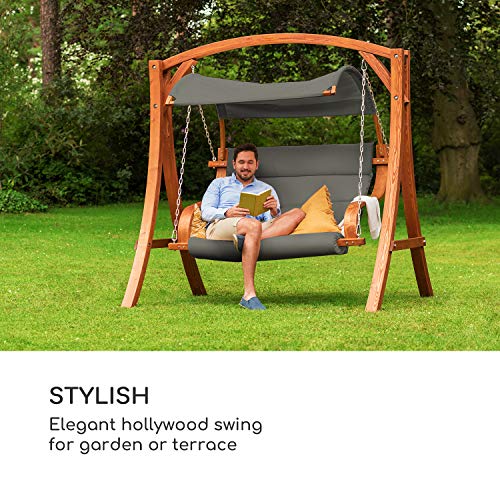 blumfeldt Maui Hollywoodschaukel Gartenschaukel - Sitzfläche: 110 cm , 2-Sitzer , inkl. Sonnensegel , Material: Massivholz & Polyester , Edelstahl-Ketten , verzinkte, rostfreie Schrauben, Taupe - 2