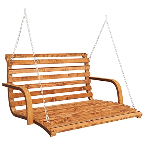 Hollywoodschaukel Fichtenholz mit Ketten und Armlehnen, Holz-Schaukelbett, Schaukelsitz mit Rückenlehne, Gartenmöbel, Wetterfeste, Schaukelstuhl, Teak-Finish 91x130x58 cm - 2