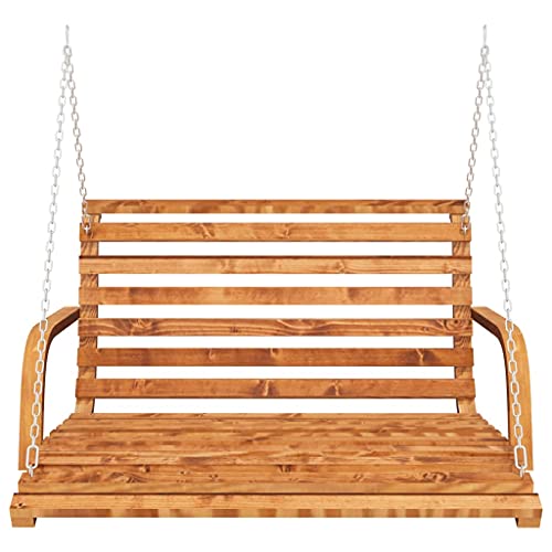 Hollywoodschaukel Fichtenholz mit Ketten und Armlehnen, Holz-Schaukelbett, Schaukelsitz mit Rückenlehne, Gartenmöbel, Wetterfeste, Schaukelstuhl, Teak-Finish 91x130x58 cm - 3