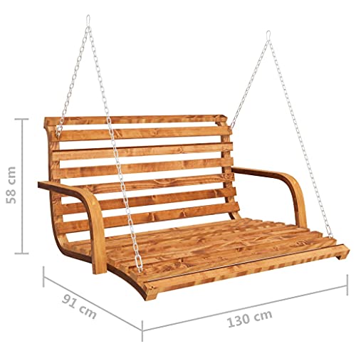 Hollywoodschaukel Fichtenholz mit Ketten und Armlehnen, Holz-Schaukelbett, Schaukelsitz mit Rückenlehne, Gartenmöbel, Wetterfeste, Schaukelstuhl, Teak-Finish 91x130x58 cm - 5