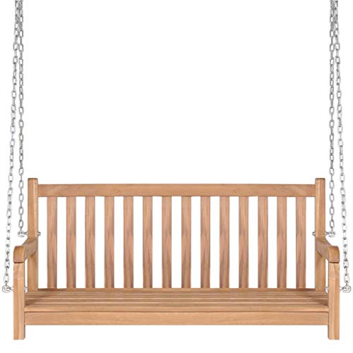 Festnight 2-Sitzer Schaukelbank Hollywoodschaukel Bank | Holzbank Teak Massivholz | H?ngende Gartenbank Sitzbank Gartenschaukel Schaukel 120 x 60 x 57,5 cm Braun - 2