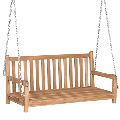 Tidyard Hollywoodschaukel mit Grauer Auflage Gartenschaukel Bank Hängeschaukel Schaukelbank Hängebank Gartenmöbel Terrsseschaukel Bank 120 x 60 x 57,5 cm Massivholz Teak - 2