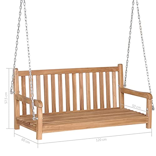 Tidyard Hollywoodschaukel mit Grauer Auflage Gartenschaukel Bank Hängeschaukel Schaukelbank Hängebank Gartenmöbel Terrsseschaukel Bank 120 x 60 x 57,5 cm Massivholz Teak - 7
