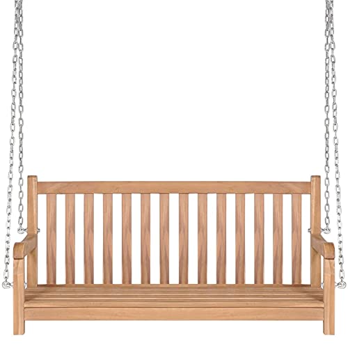 Tidyard Hollywoodschaukel mit Creme Auflage Gartenschaukel Bank Hängeschaukel Schaukelbank Gartenbank Schaukel Gartenmöbel Massivholz Teak 120cm - 3