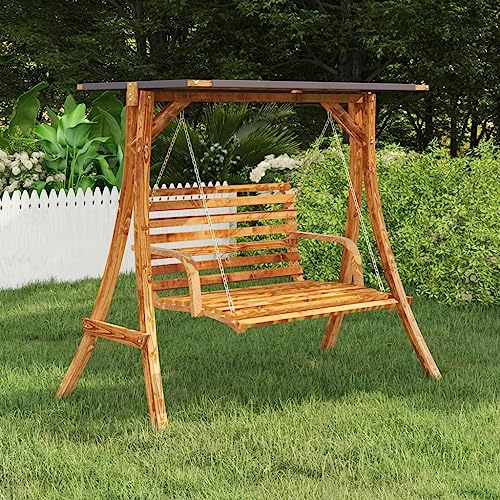 vidaXL Bugholz Schaukelgestell mit Anthrazit Dach Holzgestell Gestell Rahmen für Hollywoodschaukel Gartenschaukel Schaukelbank Teak-Finish - 2