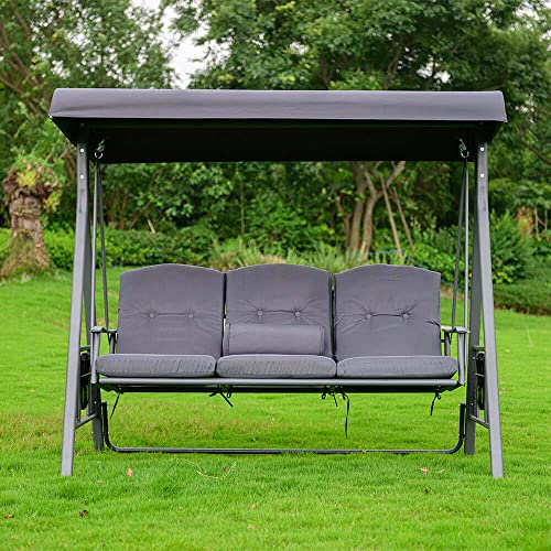 Home Deluxe – Hollywoodschaukel DESCANSO – Farbe: Grau – inkl. Sitz- und Rückenkissen – pulverbeschichtet – B/H/L 115cm x 195cm x 198cm I Gartenliege Gartenlounge Schaukelliege - 3