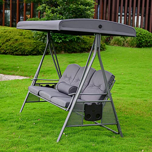 Home Deluxe – Hollywoodschaukel DESCANSO – Farbe: Grau – inkl. Sitz- und Rückenkissen – pulverbeschichtet – B/H/L 115cm x 195cm x 198cm I Gartenliege Gartenlounge Schaukelliege - 4