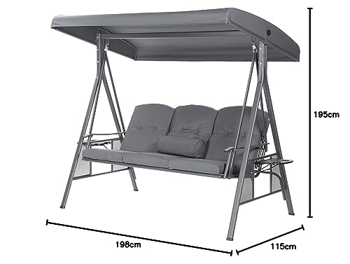 Home Deluxe – Hollywoodschaukel DESCANSO – Farbe: Grau – inkl. Sitz- und Rückenkissen – pulverbeschichtet – B/H/L 115cm x 195cm x 198cm I Gartenliege Gartenlounge Schaukelliege - 10