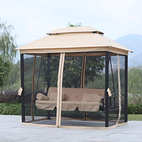 Outsunny Hollywoodschaukel Gartenschaukel Schaukel mit Seitenwänden 3-Sitzer Beige+Schwarz 256 x 172 x 248 cm - 2