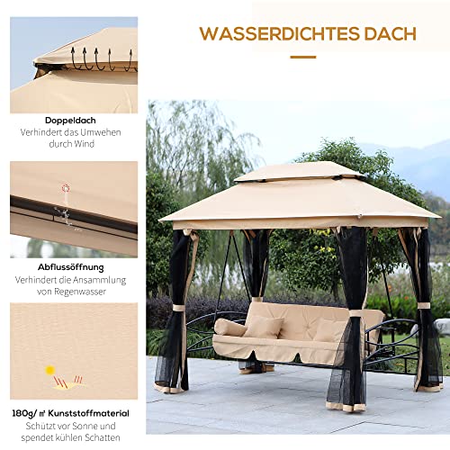 Outsunny Hollywoodschaukel Gartenschaukel Schaukel mit Seitenwänden 3-Sitzer Beige+Schwarz 256 x 172 x 248 cm - 5