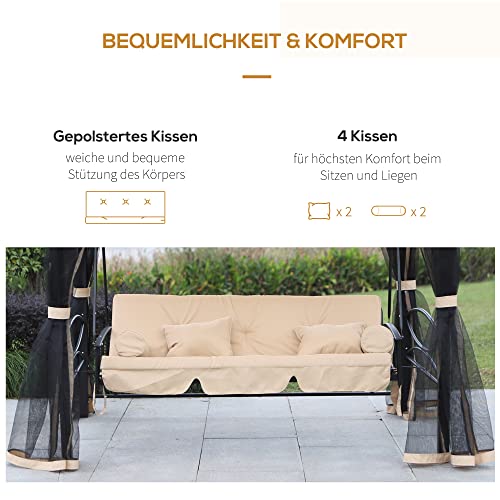 Outsunny Hollywoodschaukel Gartenschaukel Schaukel mit Seitenwänden 3-Sitzer Beige+Schwarz 256 x 172 x 248 cm - 8