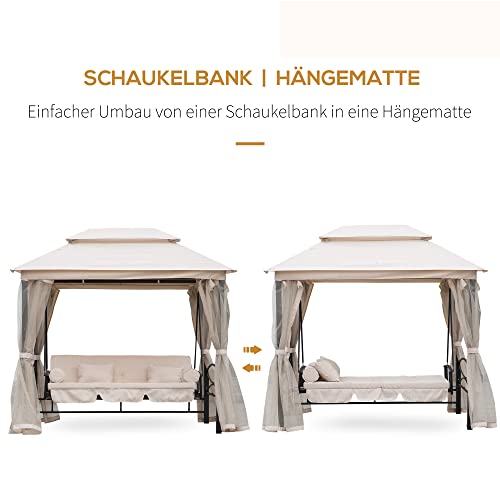 Outsunny 3-Sitzer Hollywoodschaukel Gartenschaukel Pavillon mit Seitenwänden Liegefunktion Stahl + Polyester Beige 232 x 149 x 245 cm - 3
