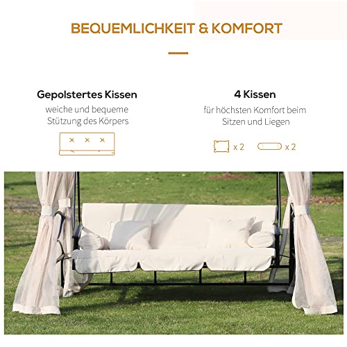 Outsunny 3-Sitzer Hollywoodschaukel Gartenschaukel Pavillon mit Seitenwänden Liegefunktion Stahl + Polyester Beige 232 x 149 x 245 cm - 4