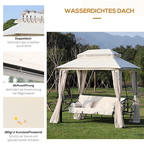 Outsunny 3-Sitzer Hollywoodschaukel Gartenschaukel Pavillon mit Seitenwänden Liegefunktion Stahl + Polyester Beige 232 x 149 x 245 cm - 7