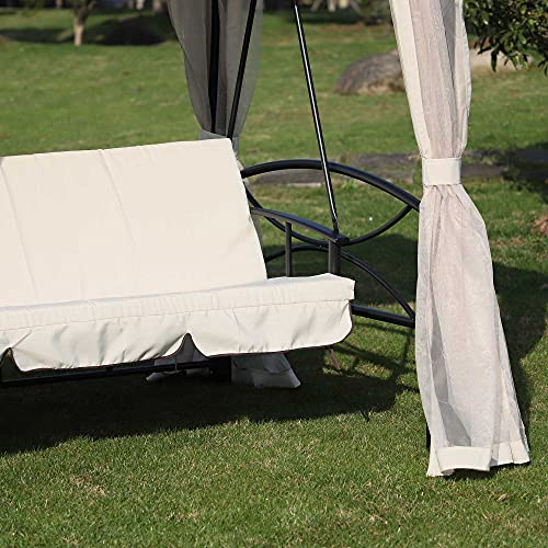 Outsunny 3-Sitzer Hollywoodschaukel Gartenschaukel Pavillon mit Seitenwänden Liegefunktion Stahl + Polyester Beige 232 x 149 x 245 cm - 8