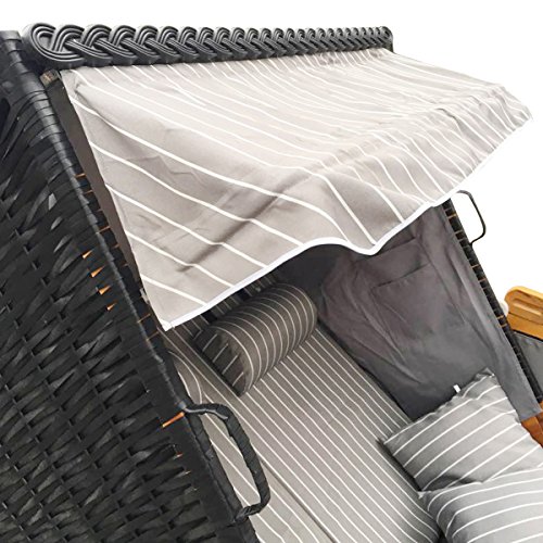 BRAST Strandkorb Deluxe 2-Sitzer XXL für 2 Personen 120cm breit mehrere Designs incl. Abdeckhaube Farbe Anthrazit/Grau/Gestreift - 5