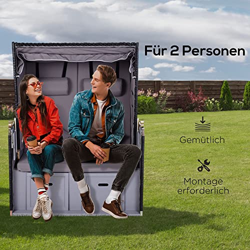 Outsunny Strandkorb mit Sitzhocker und Klapptisch Volllieger Gartenliege Getrankehaltern PE Rattan Grau 118 x 79 x 150 cm - 5
