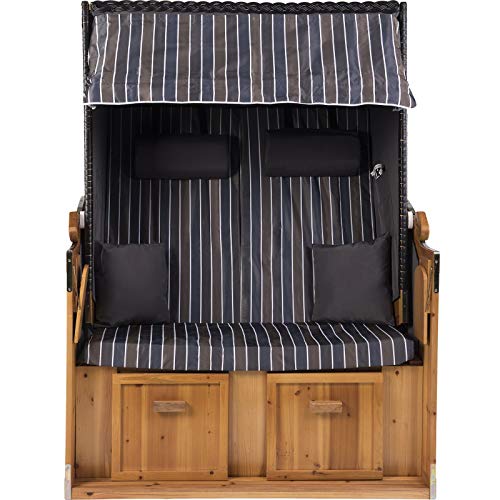 Strandkorb Ostsee XXL Volllieger 2 Sitzer - 120 cm breit - braun grau inklusive Schutzhülle, ideal für Garten und Terrasse - 3