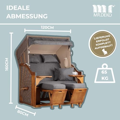 Strandkorb Schleswig Pinie Volllieger Strandstuhl Liegestuhl Pinienholz PE Geflecht Mokka Dessin 553 inkl. 4 Kissen Strandkörbe aus Pinie für Garten, Wintergarten und Terrasse - 8