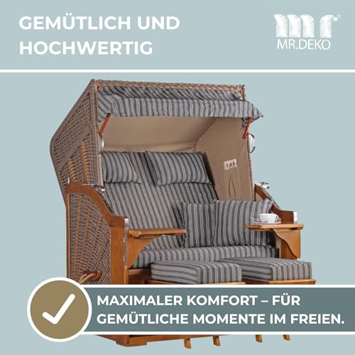 Strandkorb Schleswig Pinie Volllieger Strandstuhl Liegestuhl Pinienholz PE Geflecht Mokka Dessin 553 inkl. 4 Kissen Strandkörbe aus Pinie für Garten, Wintergarten und Terrasse - 3