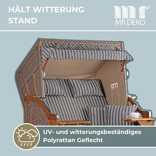 Strandkorb Schleswig Pinie Volllieger Strandstuhl Liegestuhl Pinienholz PE Geflecht Mokka Dessin 553 inkl. 4 Kissen Strandkörbe aus Pinie für Garten, Wintergarten und Terrasse - 5