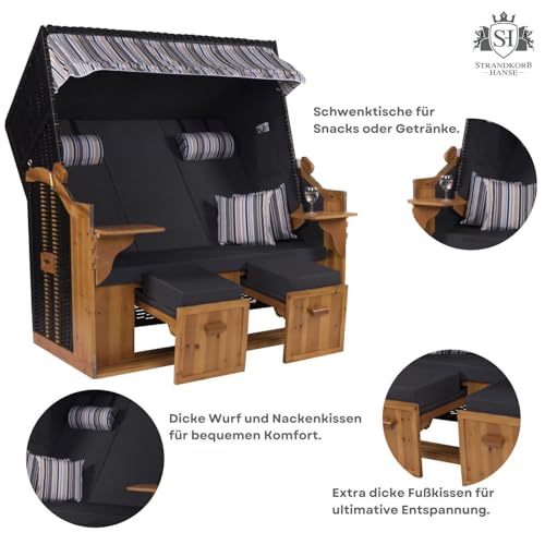 Strandkorb Ostsee ROYAL XXL Volllieger – extra breit und fertig montiert – 150 cm anthrazit Oliv blau inkl. Schutzhülle, ideal für Garten u. Terrasse - 7