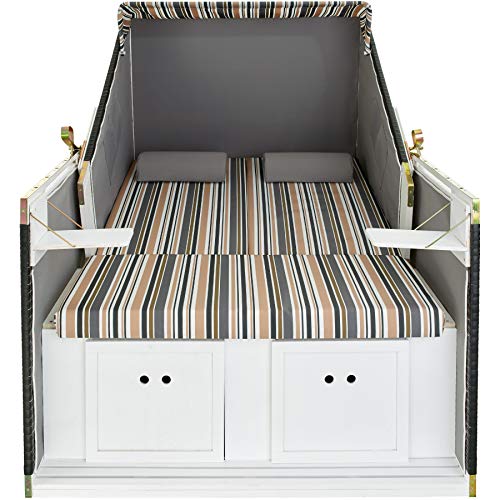 tectake 800805 Strandkorb Ostsee 2-Sitzer, 4-Fach verstellbare Rückenlehne, Volllieger mit Fußbänkchen und Seitentische, inkl. Schutzhülle + Kissen (Bunt gestreift | Nr. 403909) - 4