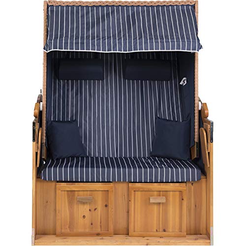 Strandkorb Ostsee XXL Volllieger 2 Sitzer - 120 cm breit - blau weiß gestreift inklusive Schutzhülle, ideal für Garten und Terrasse - 3