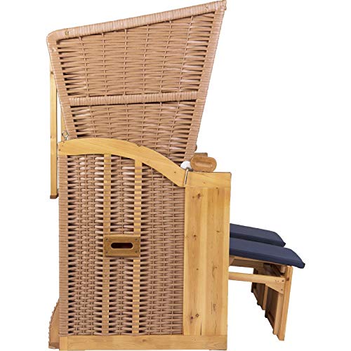 Strandkorb Ostsee XXL Volllieger 2 Sitzer - 120 cm breit - blau weiß gestreift inklusive Schutzhülle, ideal für Garten und Terrasse - 8