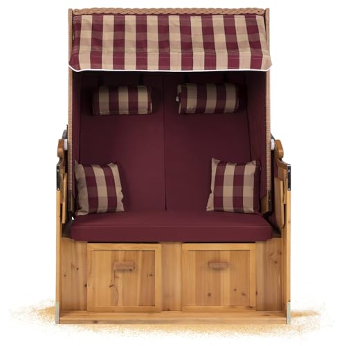 Strandkorb Ostsee XXL Volllieger 2 Sitzer – 120 cm breit – Burgund rot grün inklusive Schutzhülle, ideal für Garten und Terrasse - 3