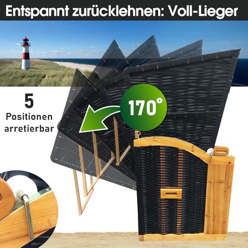 BRAST Strandkorb Ostsee 3-Sitzer 160cm breit Rot Grün Beige kariert XXL Volllieger incl. Schutzhülle Gartenliege Sonneninsel Poly-Rattan - 4
