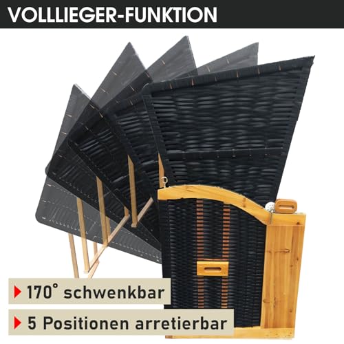 BRAST Strandkorb Ostsee 3-Sitzer 160cm breit Rot Grün Beige kariert XXL Volllieger incl. Schutzhülle Gartenliege Sonneninsel Poly-Rattan - 8