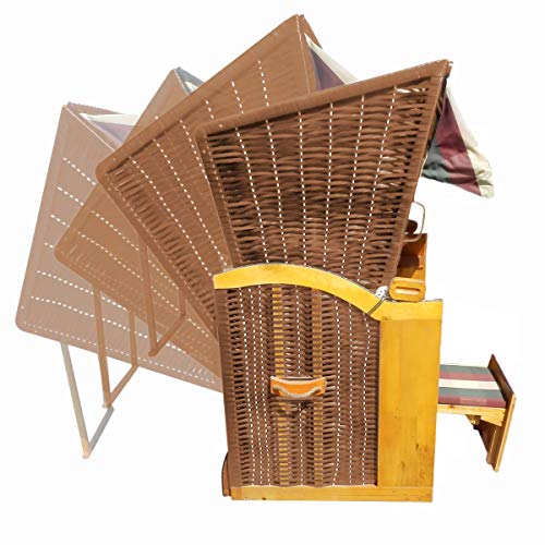 Strandkorb Helgoland 2-Sitzer für 2 Personen 90cm breit Rot Beige Grün kariert Gartenliege Sonneninsel Poly-Rattan - 2