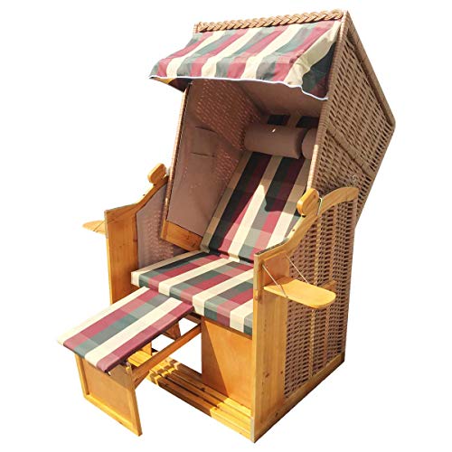 Strandkorb Helgoland 2-Sitzer für 2 Personen 90cm breit Rot Beige Grün kariert Gartenliege Sonneninsel Poly-Rattan - 5