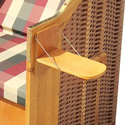 Strandkorb Helgoland 2-Sitzer für 2 Personen 90cm breit Rot Beige Grün kariert Gartenliege Sonneninsel Poly-Rattan - 6