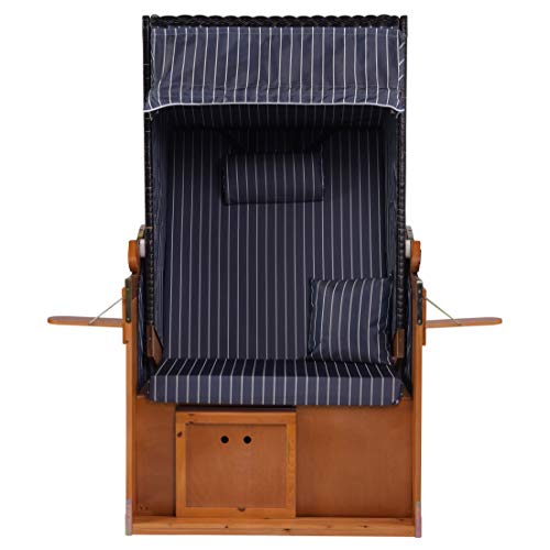 intergrill Strandschönheiten AVA Strandkorb Ostsee Single Vollholzfront außen schwarz innen blau Weiss gestreift Balkone Terrassen Garten Lounge - 2