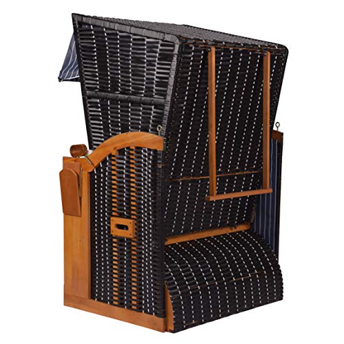 intergrill Strandschönheiten AVA Strandkorb Ostsee Single Vollholzfront außen schwarz innen blau Weiss gestreift Balkone Terrassen Garten Lounge - 3
